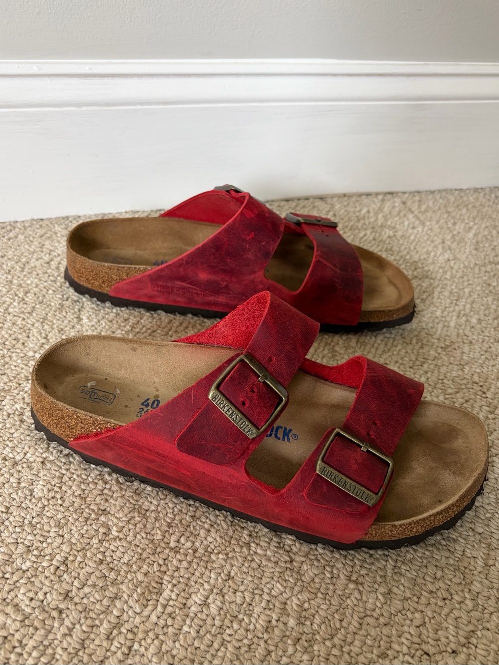Birkenstock Red Two-Strap Leather Sandals - Picture 2 of 5
